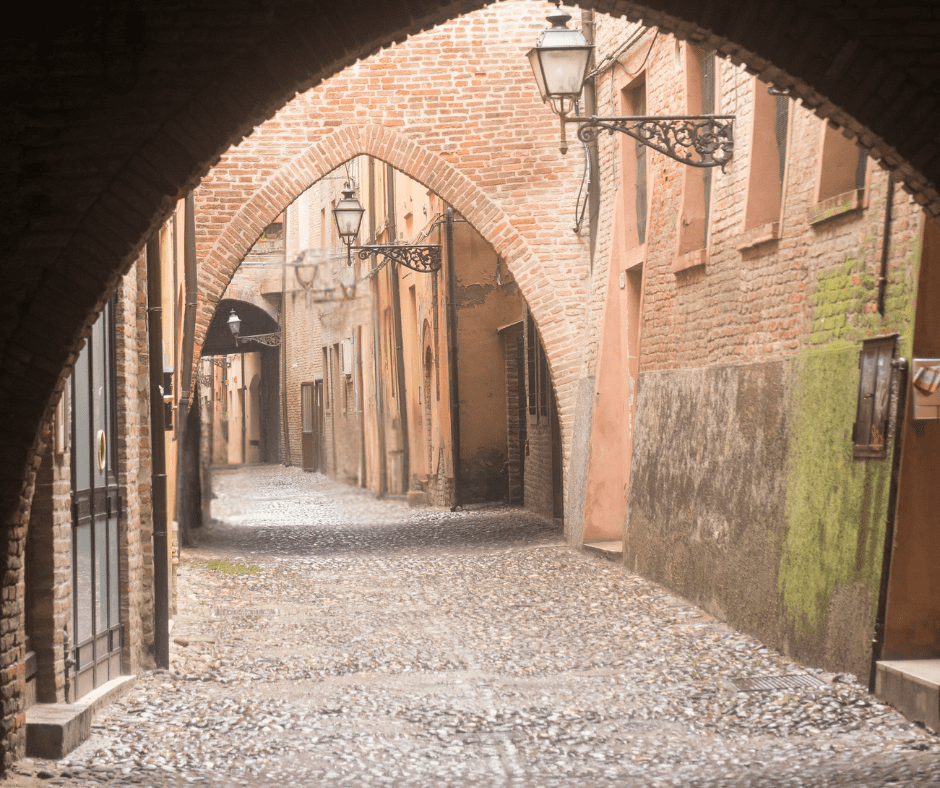 Ferrara (Emilia-Romagna, Italy) typical street in the Medieval Quarter
