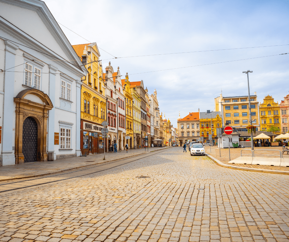 People on main square of old town Plzen in Czech republic