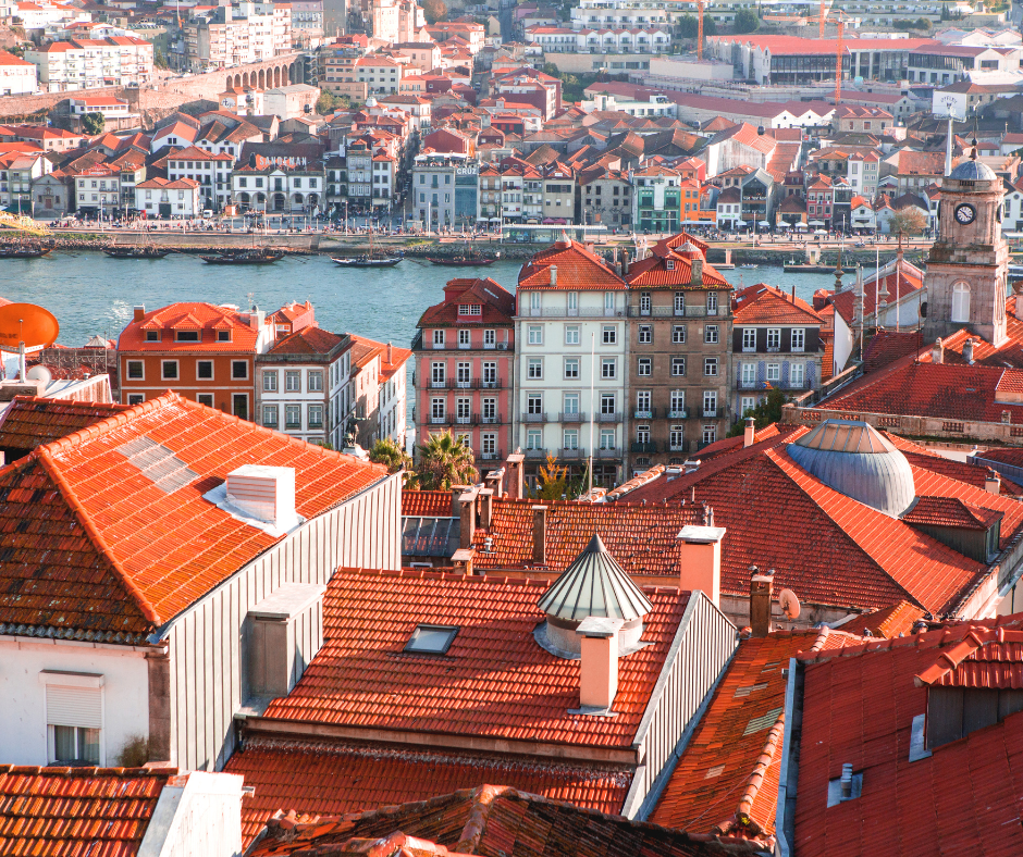 Aerial View of Rooftops in Porto, Portugal