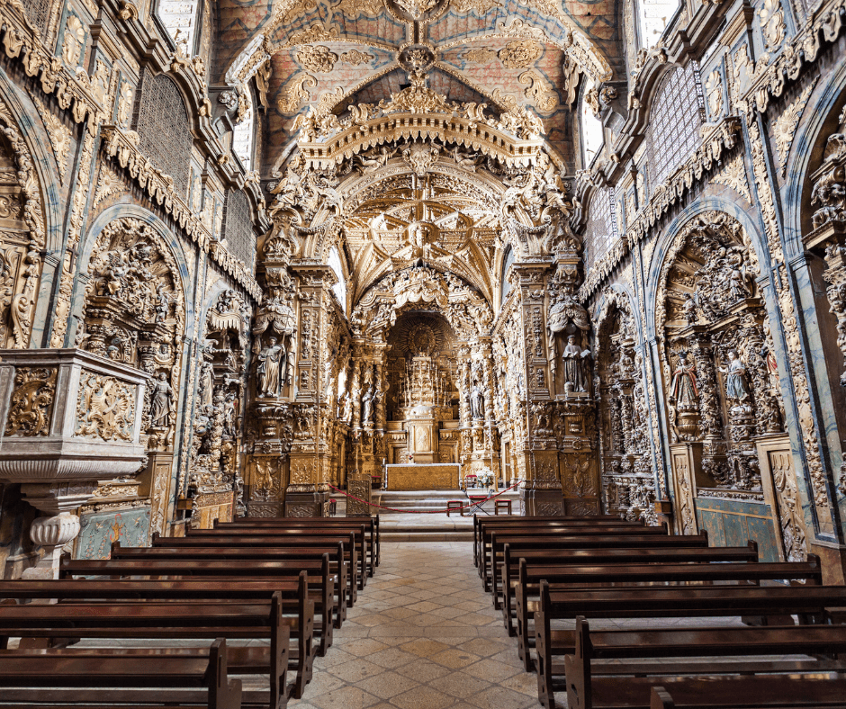 Interior of Igreja de Santa Clara in Porto, Portugal