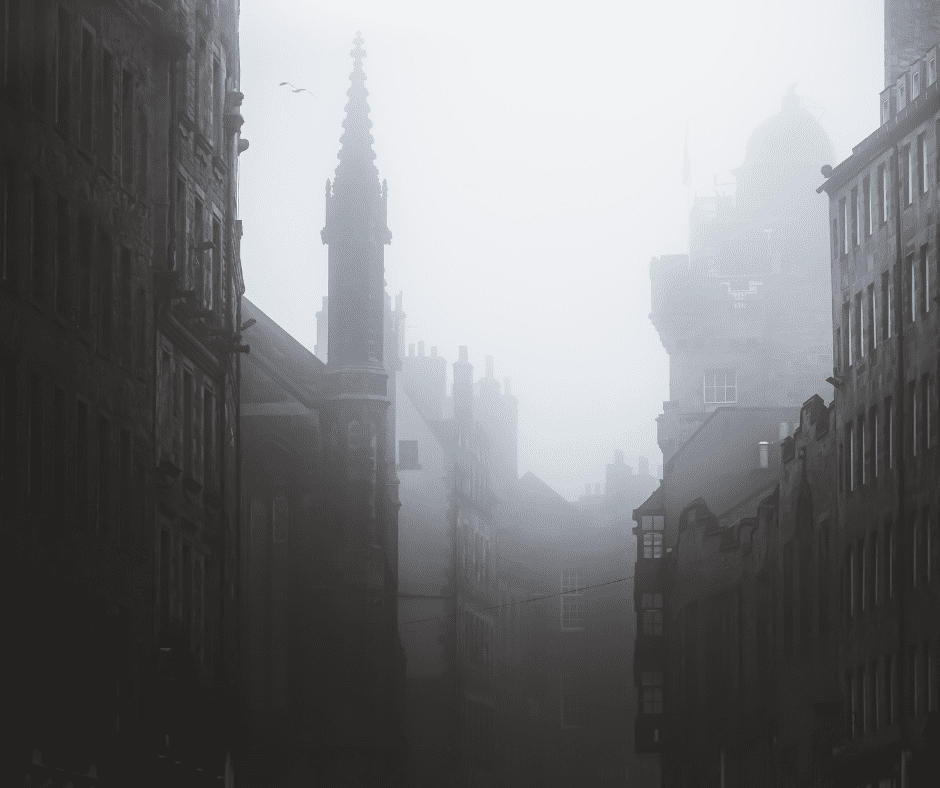 edinburgh royal mile with mysterious fog