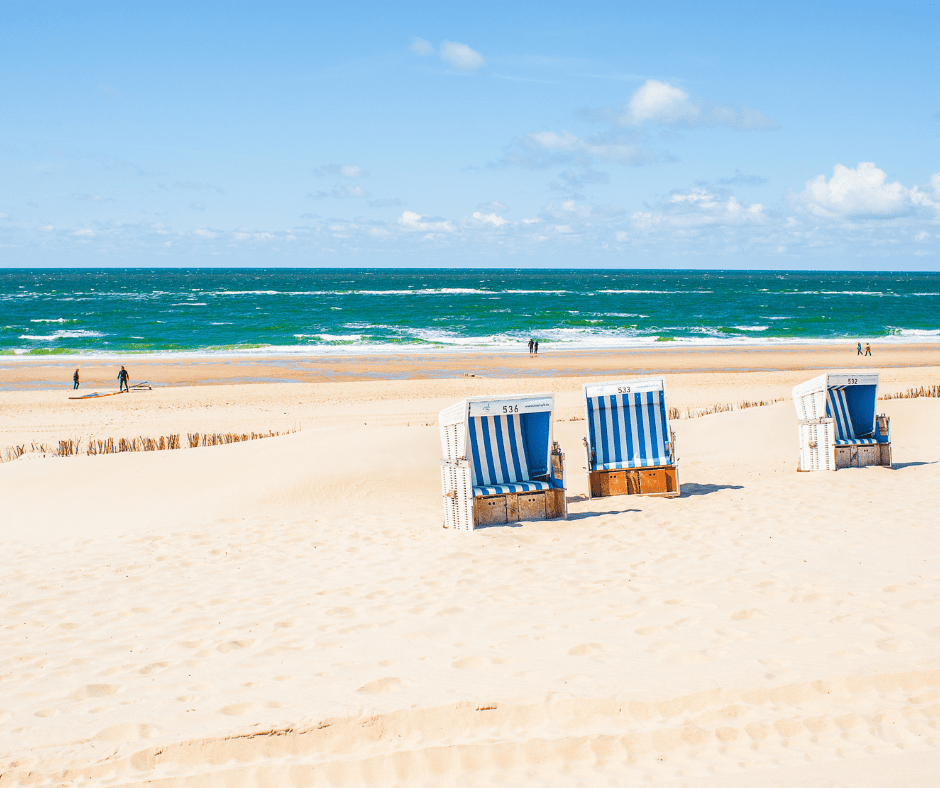 beach in Westerland with the typical German roofed beach chairs and white sand