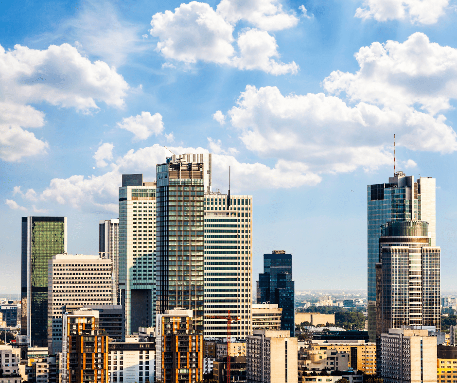 modern skyscrapers in Warsaw Wola District