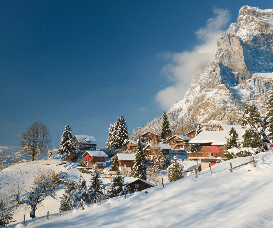 small Swiss village in winter